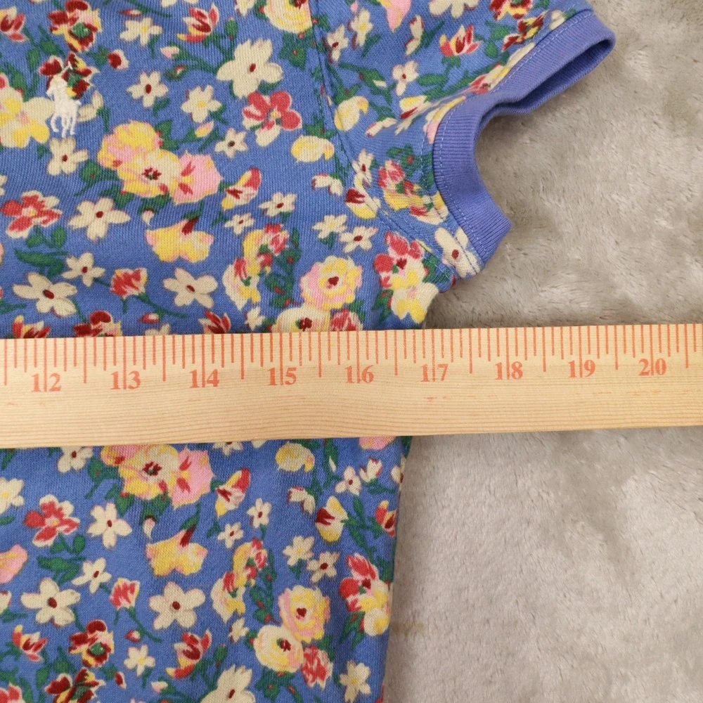 Polo Ralph Lauren‎ Blue Floral Zip Up French Terry Romper Girl's size XL 16 - Picture 7 of 13
